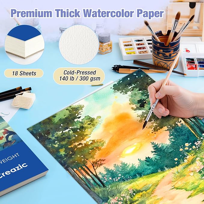 Creazic Watercolor Paper Pad, 9"x12", 140lb/300gsm Cold Press Artist Paper