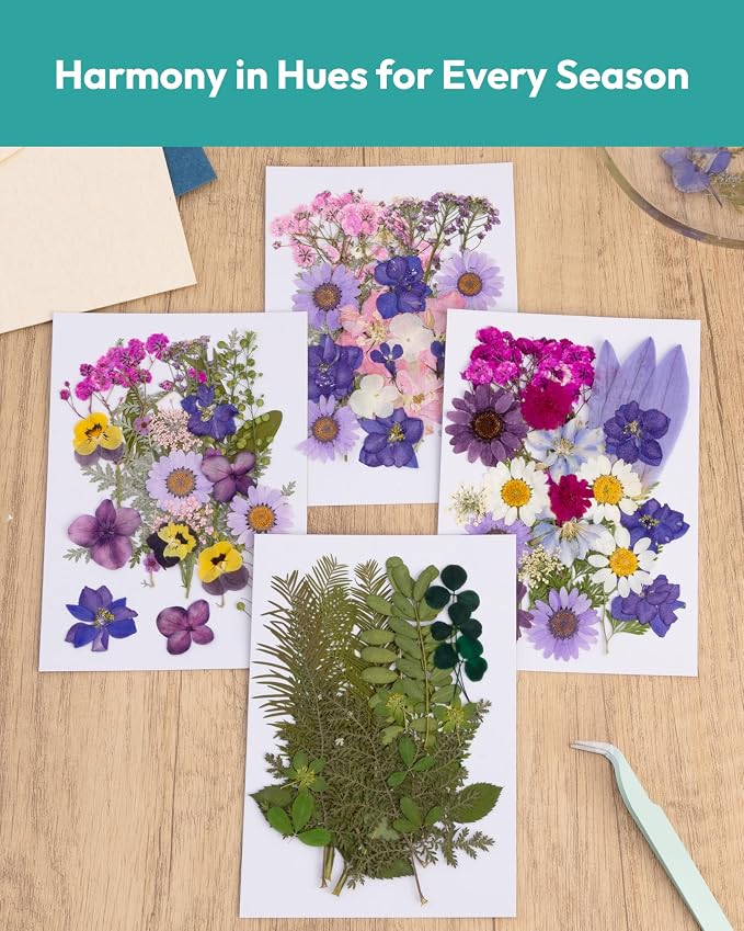 Dried Flowers, Resiners 100Pcs Pressed Flowers for Craft Purple Real Natural Dried Flowers Dry Leaves Kit for DIY Making Crafts Resin Soap Candle Scrapbook Supplies Card Making Jewelry