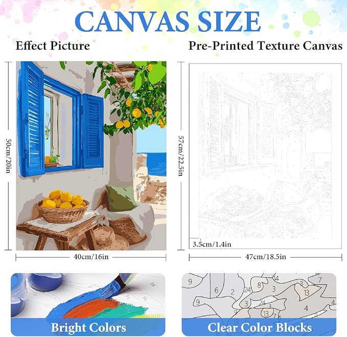 ZRIZQ Paint by Numbers Kit for Adults Beginner,Lemon Tree,16x20 | Full set with wooden brushes,rolled canvas,rich paints.Calming activity.Beginner friendly.Just open and paint.