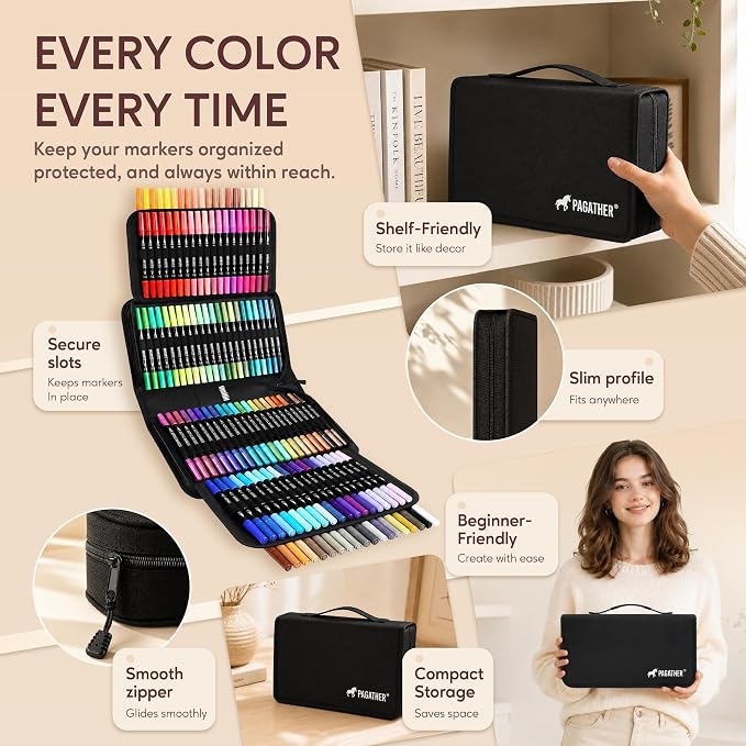 Pagather Acrylic Paint Markers, 120 Colors Dual Tip Fine & Brush Pens Set | For Rocks, Fabric, Wood, Glass & More, Perfect for DIY Crafts and Creative Art Projects with Bright, Smooth and Quick-Dry Ink
