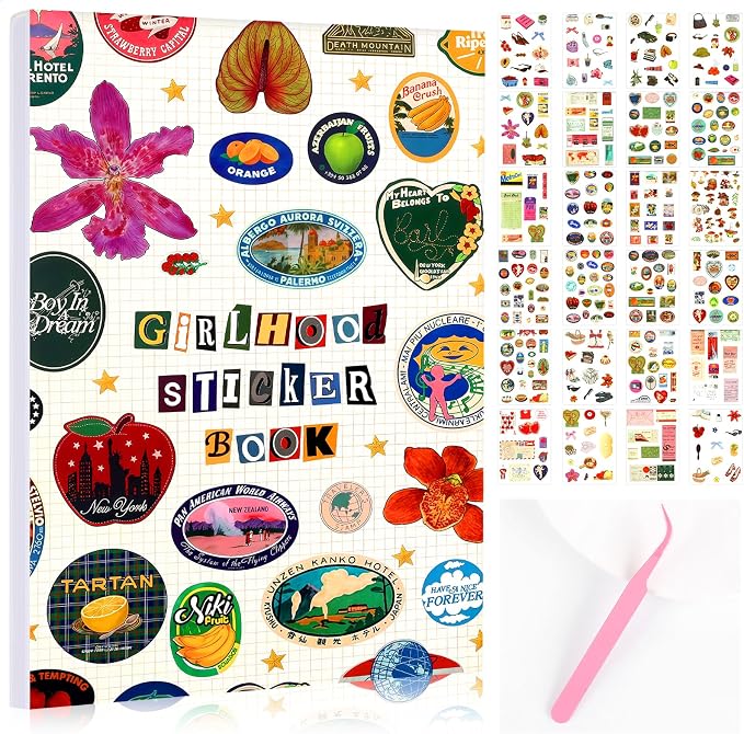 Tmtains 1260+Pcs 2026 New Girlhood Sticker Book Korean Sticker Book for Women Cute Sticker Books Aesthetic Portable Stickerbook for DIY Junk Journaling Scrapbooking Creative Birthday Gifts