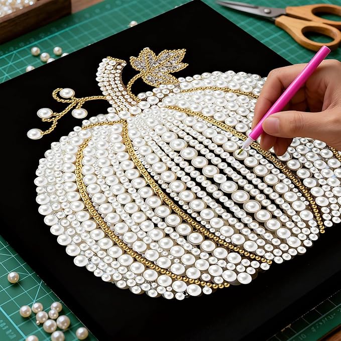Morudeor Diamond Art Pearl Painting Kits for Adults,Special Shape Diamond Art Kits for Pumpkin, DIY 3D Plastic Pearl Painting Kit for Home Decoration 12 × 12 inch
