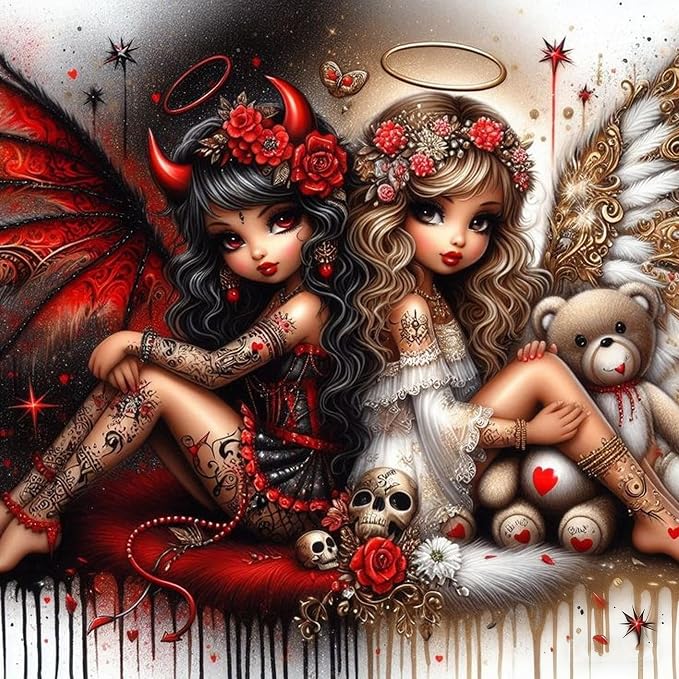 Dorwendis Angel and Devil Diamond Painting Kits for Adults,Gothic Diamond Art Kits for Beginners,Round 5D Full Drill DIY Diamond Dots Paintings Kits Gem Art and Crafts Home Wall Decor 12x12 inch