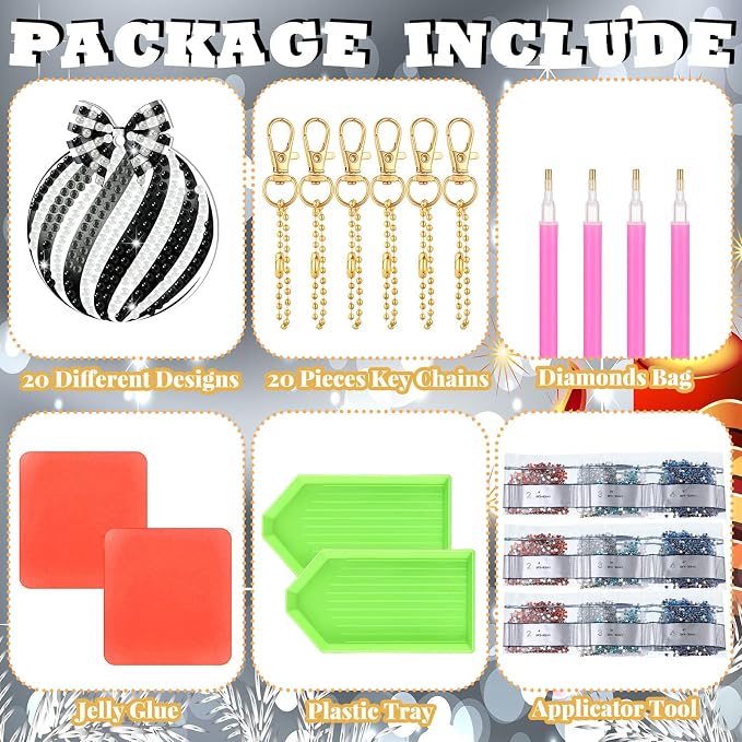 Tondiamo 20 Pcs Diamond Painting Kits Double Sided Keychain Black Style