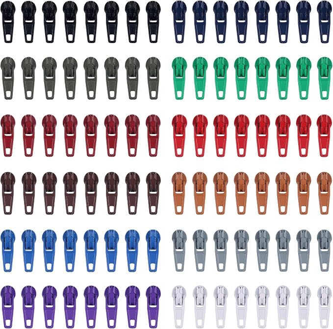 DOITEM 96Pcs Zipper Repair Kit: 3# Zipper Pull Rescue Kit for Clothing, Jackets, Purses, Luggage (12 Colors)