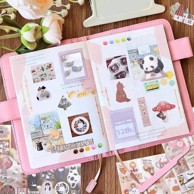 Tmtains 30 Sheets Japanese Manga Style Sticker Book 800+Pcs Heisei Retro Animal Plant Theme Manga Books Style Sticker Vintage Aesthetic Japanese Stickers Book for Adults Scrapbooking Notebook (Animal)