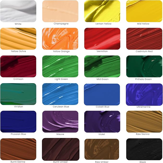 MyArtscape Oil Paint Set - 24 x 12ml Artist Oil Paints | Rich pigment oil paints for canvas painting with smooth blending layering glazing and glossy finish