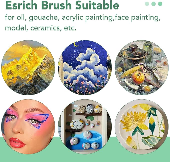 ESRICH 60PCS Paint Brushes, Paint Brush for Acrylic Painting | Artist Paintbrushes for Oil Watercolor, Body Face Rock Canvas, Small Paint Brushes for Kids, Green