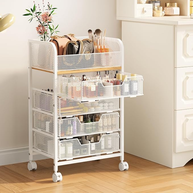 5-Tier Craft Organizer Cart with Wheels,Craft Organizers and Storage with Drawers,Lockable Wheels Rolling Utility Cart with DIY Divider,Office Supply Organizer,Ideal for Studio,Office Patent Pending