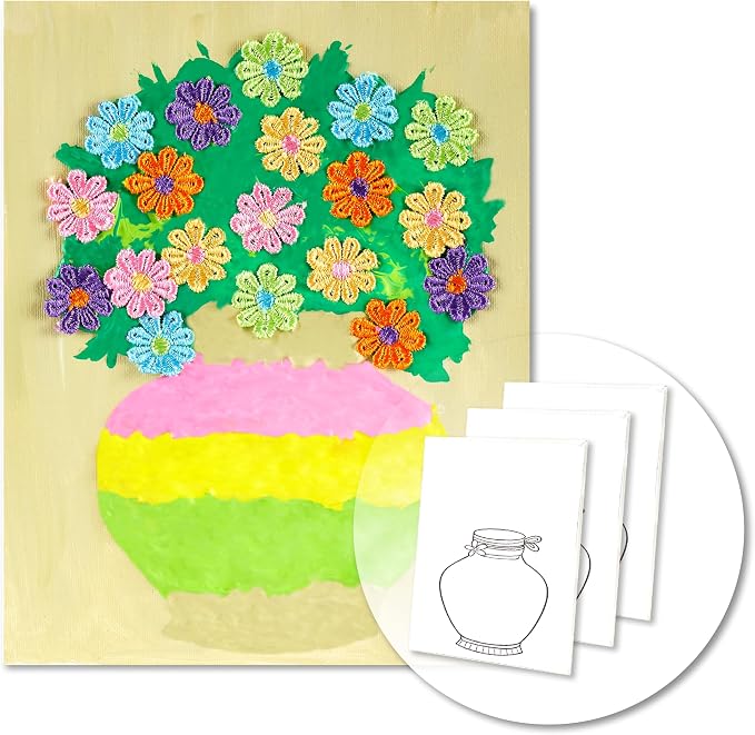 DIY Vase Pre Drawn Canvas Painting Kit, 3-Pack 8x10 Inch Canvas Panels, 40 Tassel Flowers, 8 Acrylic Paints, 3 Brushes & Double-Sided Tape, Creative Art Kit for DIY Projects & Crafting Fun