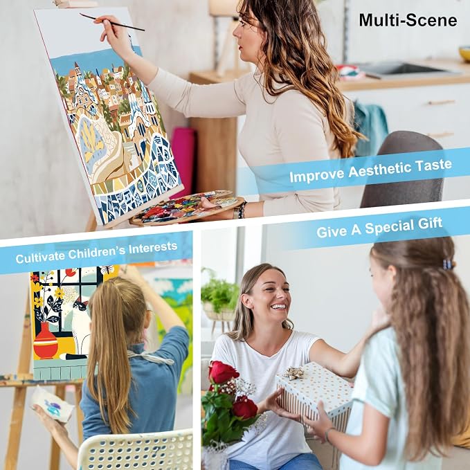 Offito 6 Pack Paint by Numbers Kit for Adults, Party, 10x14 Inch | Acrylic Number Painting Set, DIY Canvas Art Craft Kit, Beginner Friendly, Home Wall Decor, Stress Relief Relaxing Hobby Gift