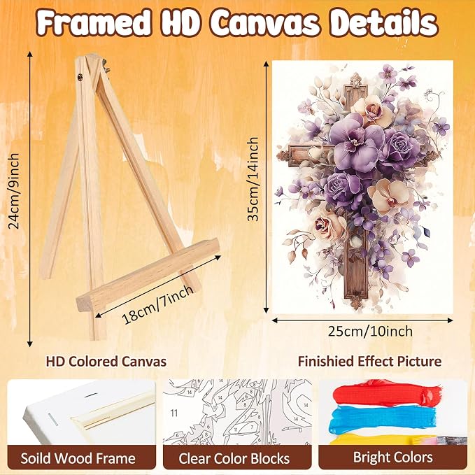 MAXBYE Framed Paint by Numbers Kits for Adults, Cross Flowers Paint by Numbers Kit for Adults with Wooden Easel, Easy DIY Oil Painitings Kits with Tools for Beginners Gift Home Wall Decor 10×14 Inch