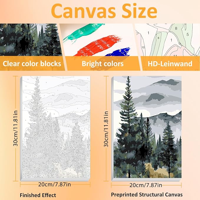 Mandun Landscape Paint by Numbers Kit for Adults, 3 Pack, 7.8x11.8 inch | DIY Painting Kits Crafts for Adults, Relieve Stress, Frame Canvas, Wooden Easel, Gift Box, Home Wall Decor