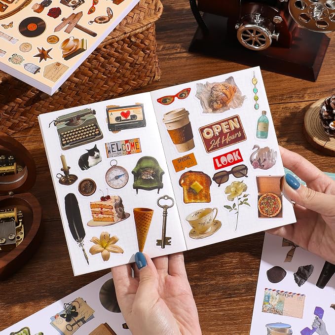 1000Pcs+ Vintage Sticker Book, Retro Antique Old Fashion Aesthetic Decorative Stickers for Journal Scrapbook Craft Supplies for Adults Teens Girls