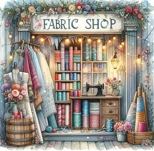 CHWGLFGG 5D Fabric Shop Diamond Art Kits for Adults Beginners 13.7x13.7inch | Diamond Painting Kits DIY Full Round Drill Paint by Diamonds Dot Gem Art for Adults, Home Wall Decor