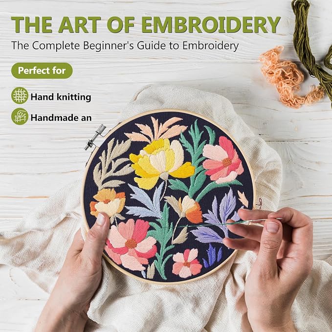 Santune 3 Pack Embroidery Kit for Beginners, Needlepoint Cross Stitch Kits for Adults,Needle Point Sets with Stamped Petal Pattern Stitch Video Tutorial
