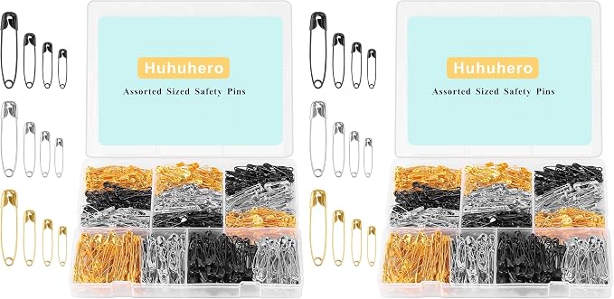 1260 Pack Safety Pins Assorted, 5 Different Sizes Small and Large Safety Pin for Clothes Pins Sewing, Nickel Plated Steel, Arts and Crafts Supplies (3 Colors)