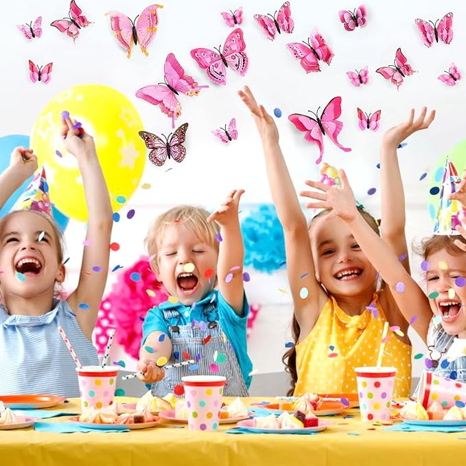 SAOROPEB 3D Butterfly Wall Decor, 48 Pcs Pink Butterfly Decorations