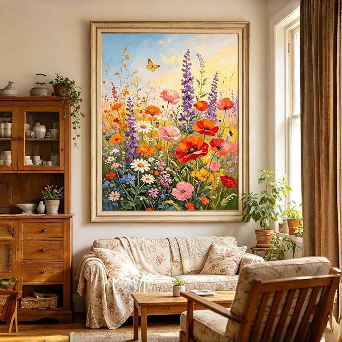 5D Flower Diamond Painting Kits for Adults, Wildflower Diamond Art Kit | DIY Round Crystal Diamond Dot Paint by Number for Floral Wall Decor Present 12x16Inch