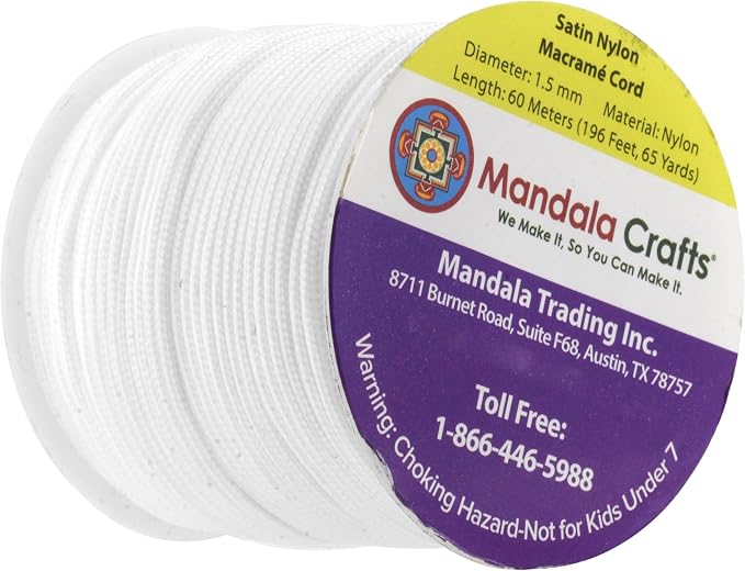 Mandala Crafts 1.5mm White Rattail Nylon Satin Cord for Jewelry Making