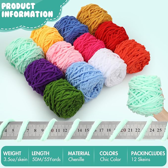 Buryeah 8 Pack Chunky Chenille Yarn for Crocheting, Chic Colors