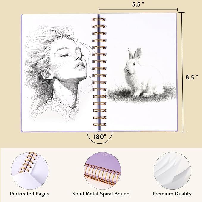 Yoment Small Sketch Book 5.5"x8.5",Mini Sketchbook,Spiral Bound,100 Sheets | Purple,68 lb/100gsm Hardcover Sketch Pad for Kids,Art Sketchbook Drawing Pad Book with Pencil,For Kids, Beginners,Artists