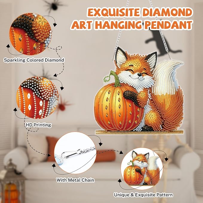 Bowetile Fall Squirrel Diamond Art Hanging Kits for Adults, Diamond Art Suncatchers Maple Leaf, 5D Special Shape Autumn Diamond Painting Pendant Window Ornament Gifts for Home Door Wall Decor