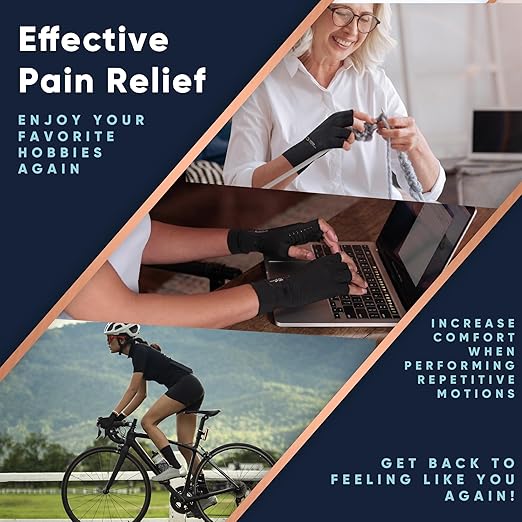 Copper Compression Arthritis Gloves | Fingerless Arthritis Carpal Tunnel Pain Relief for Men & Women | Hand Support Wrist Brace for Neuropathy, Rheumatoid, Tendonitis, Swelling, Crocheting, Typing XL
