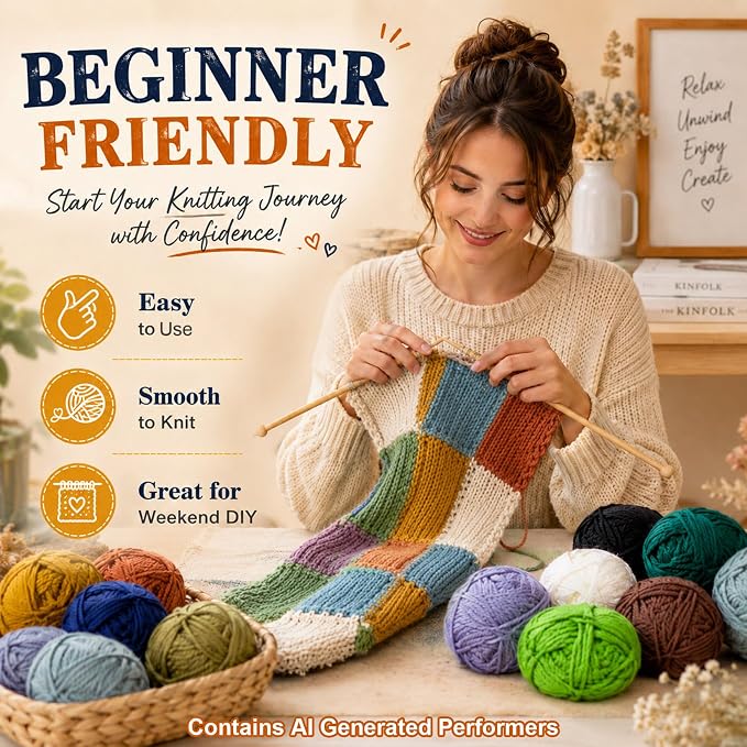 MAQIHAN 15x20g Acrylic Yarn for Knitting - Soft Crochet Yarn for Crafts | Multicolor Yarn Skeins for for Handicraft, Bulk for Crochet & Knitting Beginners, Adults, Assorted Colors for Handmade Crafts