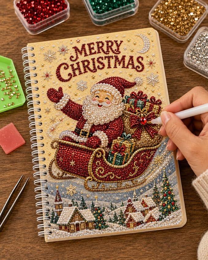 100 Pages DIY Christmas Pearl Diamond Art Painting Notebook，Style D