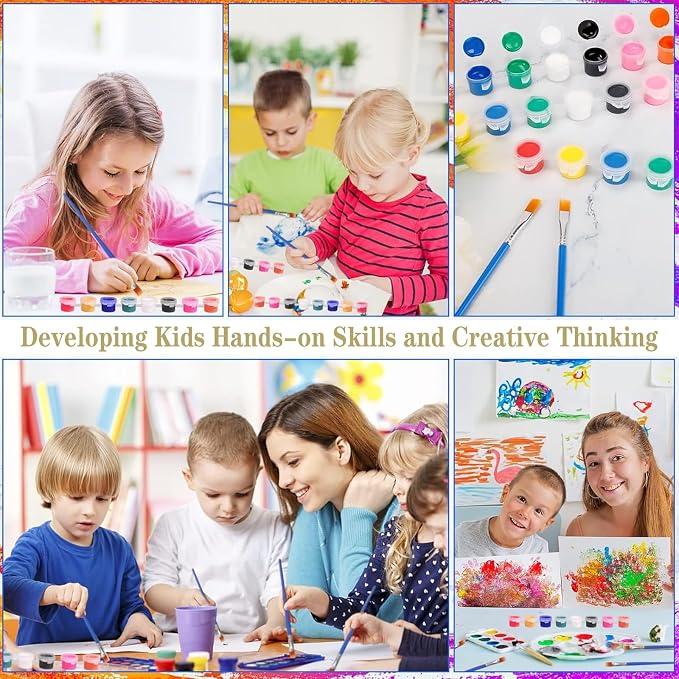 DUA MAIGA 420Pcs Washable Acrylic Paint for Kids Arts and Crafts, 30 Gouache Watercolor Paint Sets of 12 Colors for Party Classroom Painting Supplies, 30 Flat and 30 Pointed Brushes