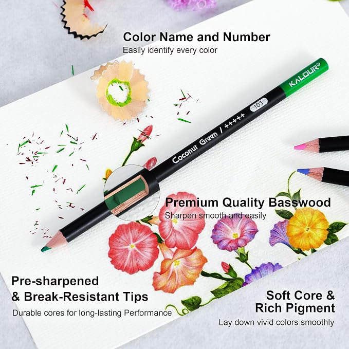 KALOUR 72 Colored Pencils Set, Blending Pencil Sketchbook DIY Color Chart