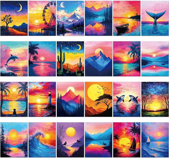 Sherr 24 Pcs Pre Drawn Canvas for Adult, Multiple Sceneries, 8 x 10 Inch