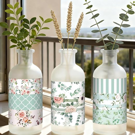 12 Rolls Floral Washi Tape Set,Pink and Green,Spring | Watercolor Flowers Design for Scrapbook Journal DIY Craft School Supplies, 15 mm Vintage Decorative Masking Washi Tapes
