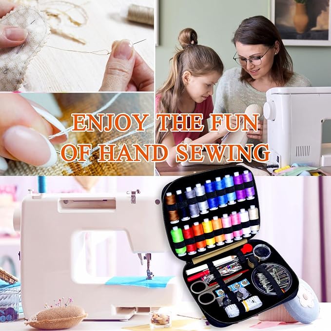 Sewing Kit with Case Portable Sewing Supplies for Home Traveler, Adults, Beginner, Emergency, Contains 18 Sewing Thread, Scissors, Needles, Measure etc,Very Light Tan