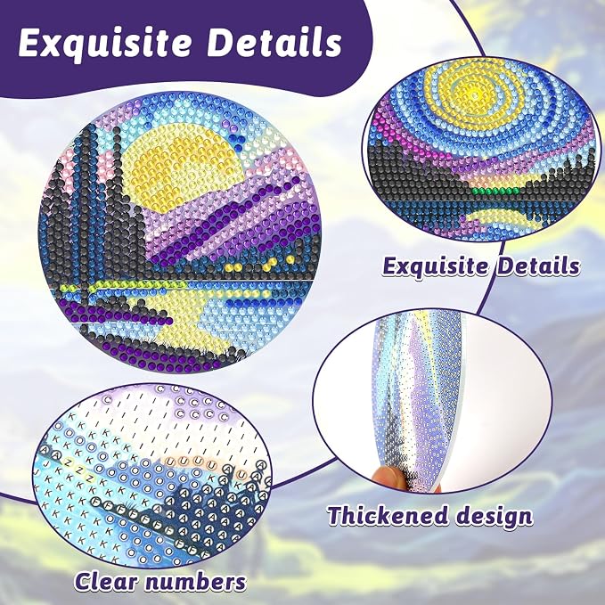 UPINS 8 Pcs Diamond Art Painting Coasters with Holder,Landscape DIY Diamond Art Paintings Coaster Kits Drink Coasters for Birthday Presents Beginners Craft Supplies Adults