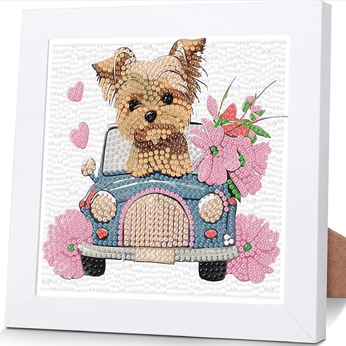 Dog Diamond Art Kit for Kids with Frame - Animal Diamond Painting for Ages 8-12 - Beautiful Gift Package for Home Wall Decor (7x7 inch)
