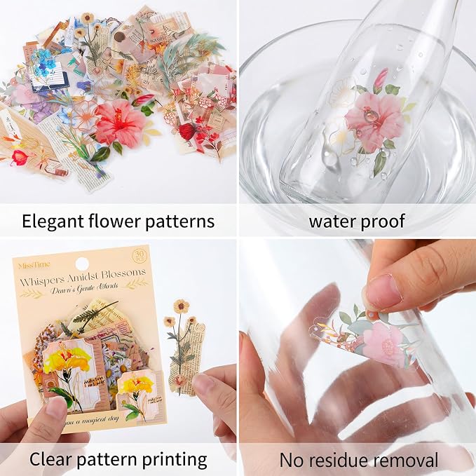 Pengxiaomei 210 Flower Stickers, Self-Adhesive Scrapbooking Stickers | Botanical Flower And Quote Designs; Peel-And-Stick; For Scrapbooks, Planners, Notebooks, Cards