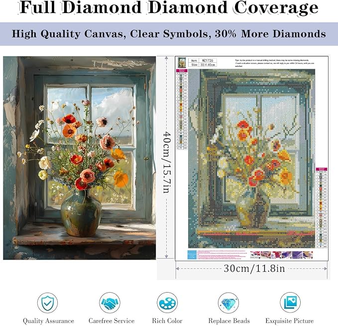 HHMATITS Flowers Diamond Art Kits for Adults 12x16inch