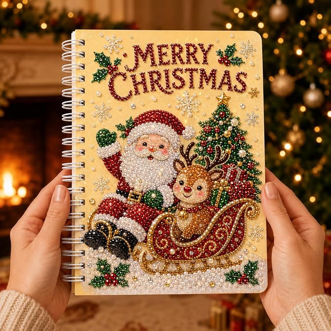 100 Pages DIY Christmas Pearl Diamond Art Painting Notebook，Style J