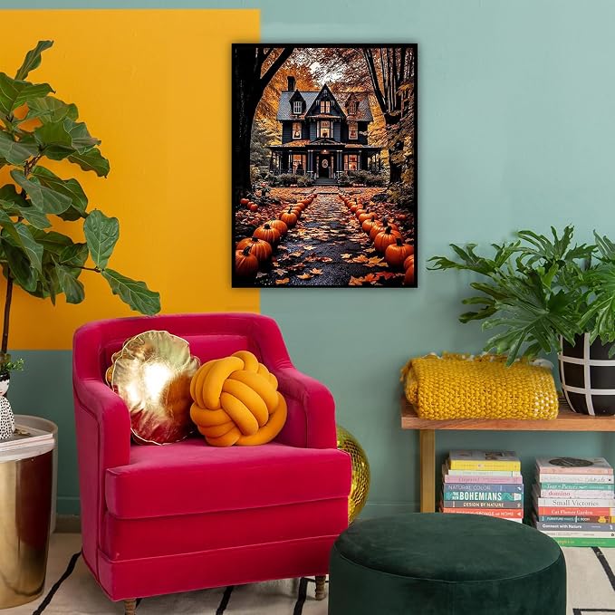 Landscape Paint by Number for Adults, Halloween Paint by Numbers for Adults | House Painting by Numbers for Gift Home Wall Decor (Halloween, 16x20 inch)