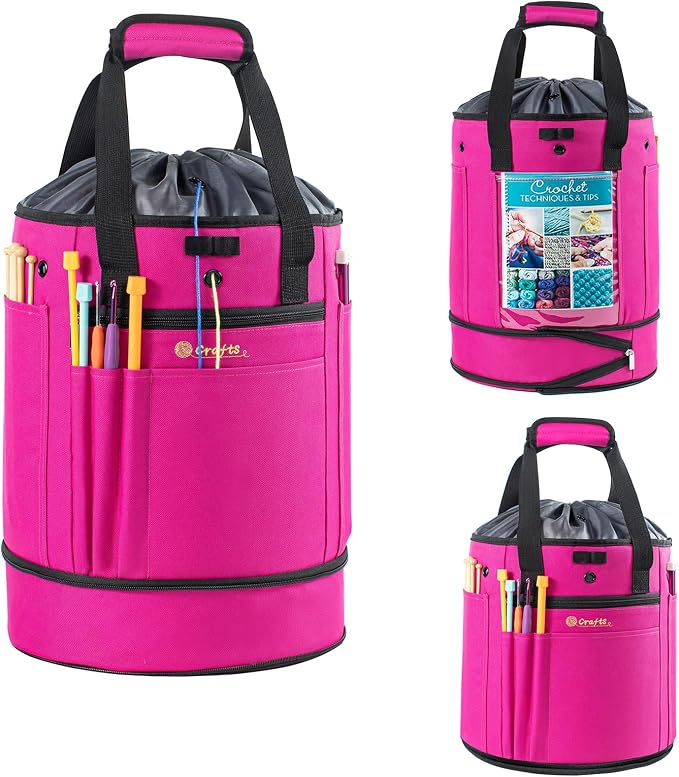 MYBAGZING Expandable Yarn Storage Organizer, Crochet Bag & Yarn Tote with Zipper Closure, Yarn Holder for Crocheting and Knitting for Yarn Skeins, Hooks, Needles,Accessories – Gift for Crafters