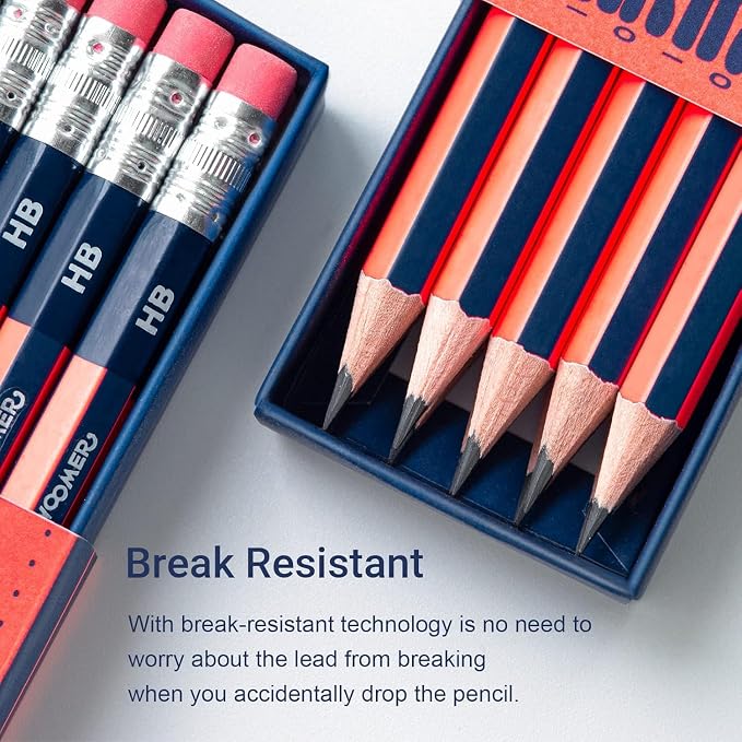 Woomer Premium HB Pencils Set, High-concentration Carbon Core HB Pencil 10 Count, Pre-sharpened with Eraser, Break Resistant Sketching Pencils for Artist, School, Office, Beginners & Artists