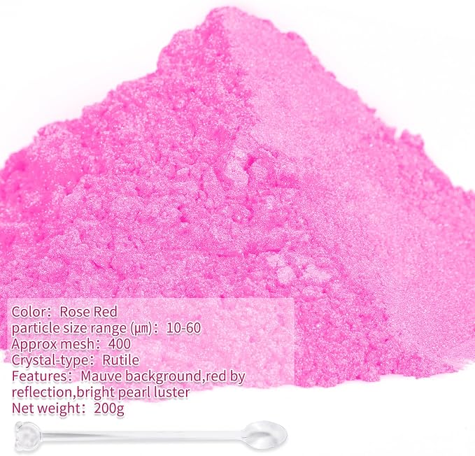 Mica Powder,7.05OZ（200g）,Rose Red Mica Powder Pigment for Epoxy Resin，Lip Gloss，Paint，Dye，Soap Making，Nail Polish,Candle Making,Bath Bombs(Rose Red)