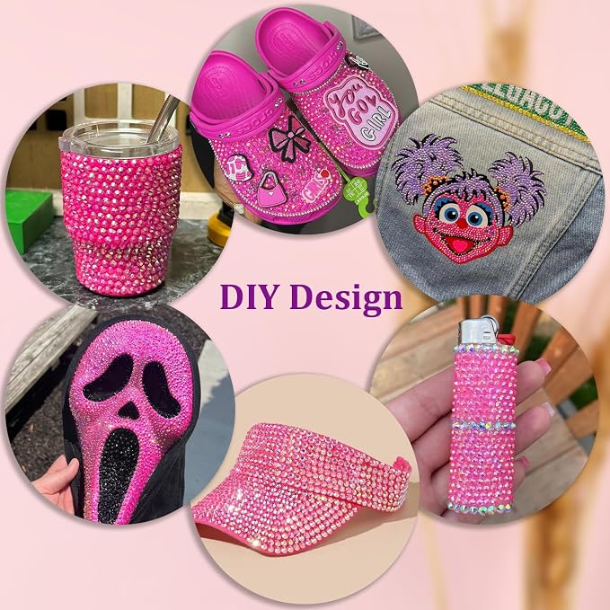 25000Pcs Resin Rhinestones for Crafting, Hot Pink AB 2-6mm Mixed Sizes Non Hotfix Flatback Gems with 1Pcs Glue, Bedazzling Crystal for DIY Craft Clothing Mugs Tumblers Shoes Fabric Decor Nail Art