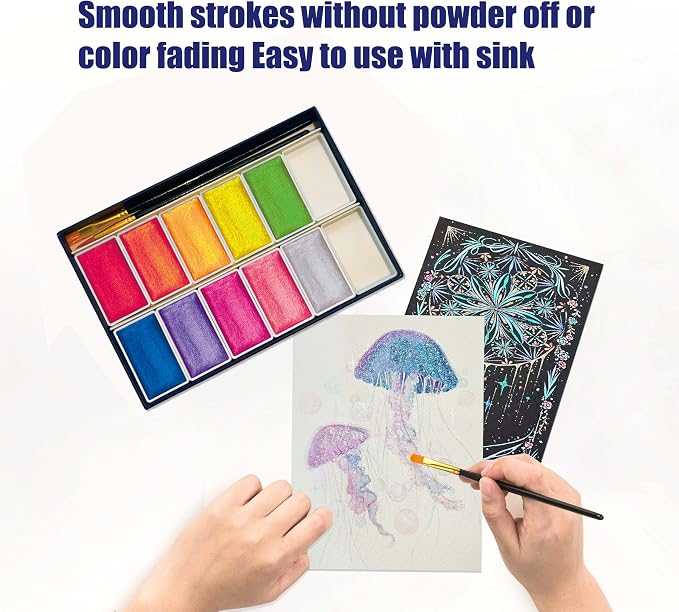 6ML Shimmer Watercolor Paint Set, 10 Colors Glitter Metallic Watercolour Painting Sets, Solid Pearl Water Color Paints for Artists, Amateur Hobbyists and Painting (10 Colours)