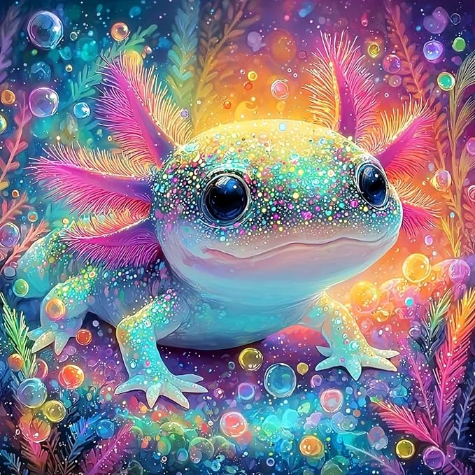 5D Colorful Glittering Axolotl Diamond Art kits for Adults Beginners | Cute Animals Diamond Painting Kit DIY Full Round Drill Paint by Diamonds Dot Gem Art for Adult, Home Wall Decor 13.7x13.7Inch