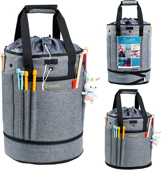 MYBAGZING Expandable Crochet Bag-Knitting Bag Yarn Storage Yarn's Organizer and Crochet's Tote Yarn Holder for Crocheting, Craft Accessories, Suppliers, Needles With Drawstring Closure-Ideal Gift