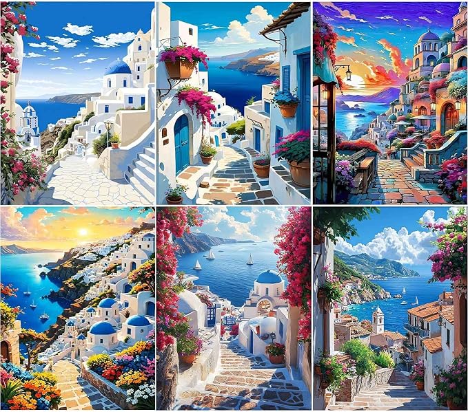 Ycydilirab 6 Pack Diamond Art Kits for Adults,Seaside Scenery 5D Diamond Painting Kits for Adults, DIY Gem Painting Perfect for Gifts and Home Wall Decor 10x12inch
