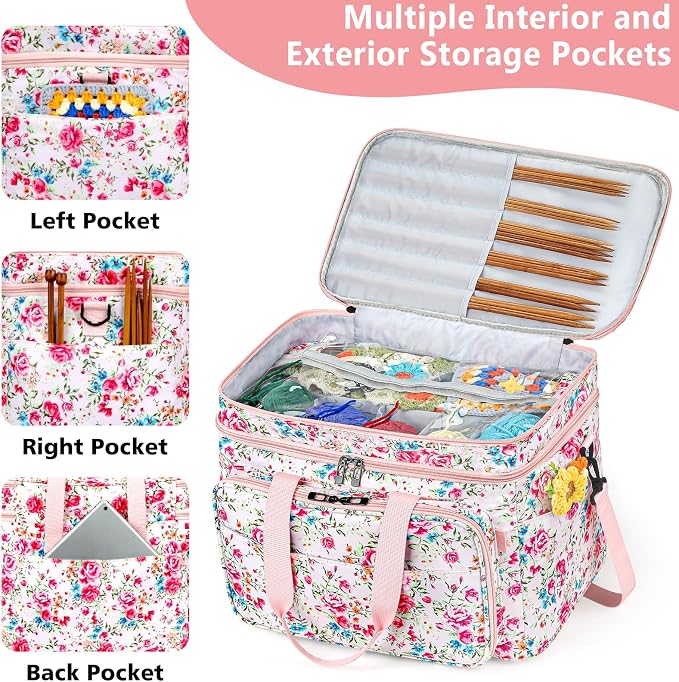 Crochet Organizer Bag with Yarn Holder, Large Yarn Storage for Accessories